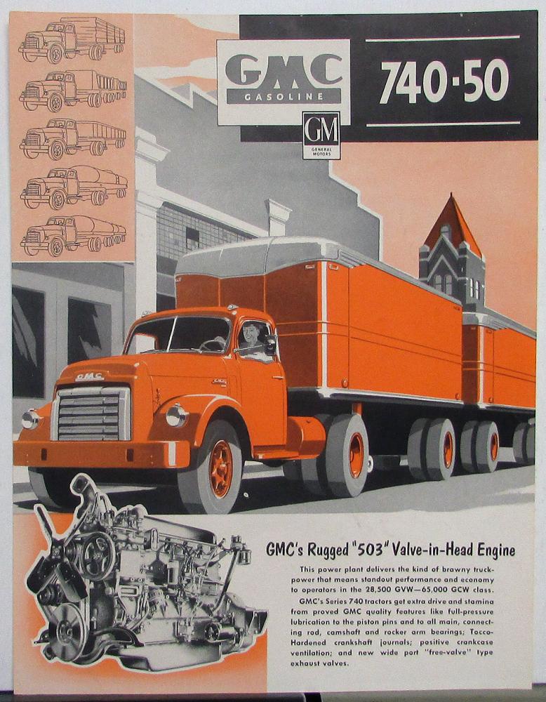 1952 GMC 740 50 Gas Truck 503 Engine Sales Brochure Data Sheet ORANGE ...