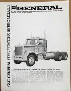1977 GMC Long Conventional Cab 116 inches BBC Truck Features Equip Specs Folder