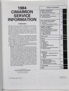 1984 Cadillac Cimarron Service Shop Repair Manual