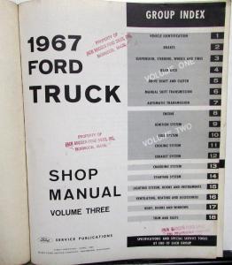 1967 Ford Truck Service Shop Repair Manual Pickup F-100 250 350 Vol 3 Only