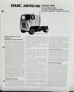 1979 GMC Astro 95 9500 D9L042 Truck Features Equipment Folder Original