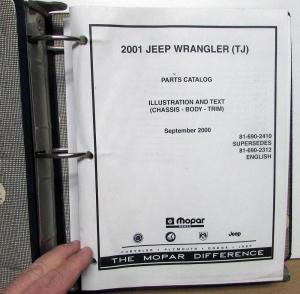 2001 Jeep Wrangler Dealer Parts Book Catalog TJ Chassis Body Trim