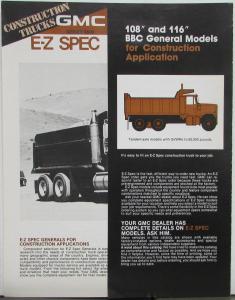 1980 GMC General Series 9500 Construction Truck Sale Brochure Data Sheet Orig