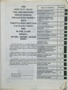 1988 GMC Light Duty Truck Fuel & Emissions Service Manual Driveability - FI Gas