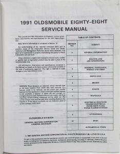 1991 Oldsmobile Eighty-Eight Royale Service Shop Repair Manual