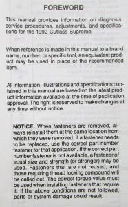 1992 Oldsmobile Cutlass Supreme Service Shop Repair Manual