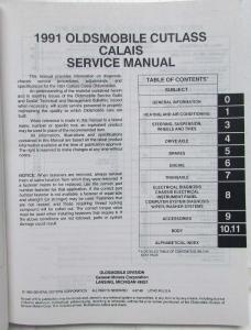 1991 Oldsmobile Cutlass Calais Service Shop Repair Manual