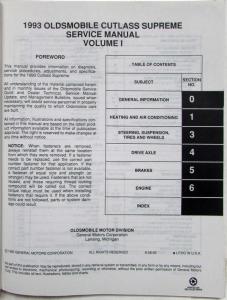 1993 Oldsmobile Cutlass Supreme Service Shop Repair Manual - 2 Volume Set