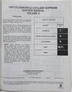 1993 Oldsmobile Cutlass Supreme Service Shop Repair Manual - 2 Volume Set