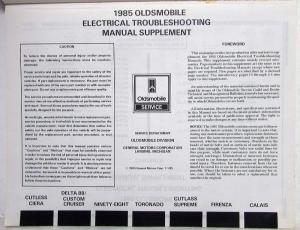 1985 Oldsmobile Electrical Troubleshooting Manual Supplement - All Series