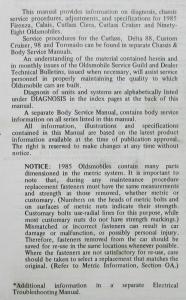 1985 Oldsmobile Chassis Service Manual - Firenza Calais Cutlass 98 - 2 Vol Set