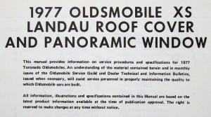 1977 Oldsmobile Toronado XS Landau Roof Cover & Panoramic Window Service Manual