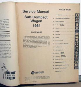 1984 Dodge Plymouth Colt Vista Service Shop Repair Manual Sub-Compact Wagon