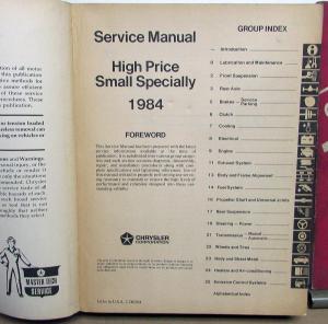 1984 Dodge Conquest Dealer Service Shop Repair Manual W/4 Speed Trans Supplement