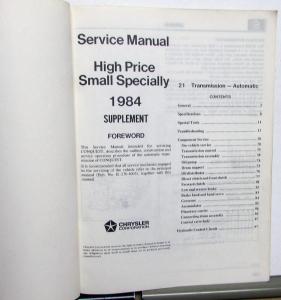 1984 Dodge Conquest Dealer Service Shop Repair Manual W/4 Speed Trans Supplement