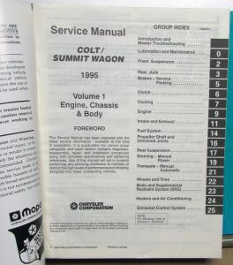 1995 Dodge Colt & Eagle Summit Wagon Dealer Service Shop Repair Manual Set