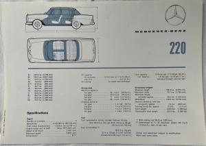 1963 Mercedes-Benz 220 Sales Brochure Large Folder with Spec Data Sheet P2234/3