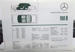 1963 Mercedes-Benz 190D Sales Brochure Large Folder W/Spec Data Sheet P2233/3