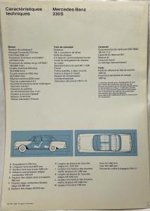 1966 Mercedes-Benz 230S Sales Folder Brochure - French Text