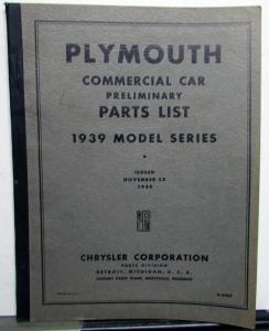 1939 Plymouth Dealer Parts List Book Catalog Prelim Commercial Car Pickup PT81