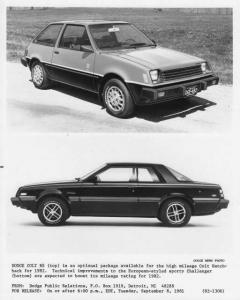 1982 Dodge Colt Hatchback and Challenger Press Photo 0307