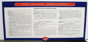 1939 Chevrolet Sales Brochure Master Deluxe Line Coach Sedan Coupe