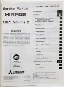 1987 Mitsubishi Mirage Service Shop Repair Manual - 2 Volume Set