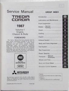 1987 Mitsubishi Cordia/Tredia Service Shop Repair Manual - 2 Volume Set