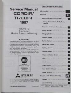 1987 Mitsubishi Cordia/Tredia Service Shop Repair Manual - 2 Volume Set