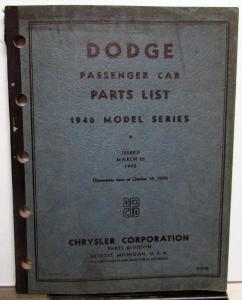 1940 Dodge Passenger Car Dealer Parts List Book Catalog Model D14 & D17 Original