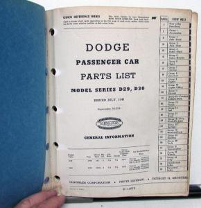 1949 Dodge Passenger Car Dealer Parts List Book Models D29 D30 Original D-12675