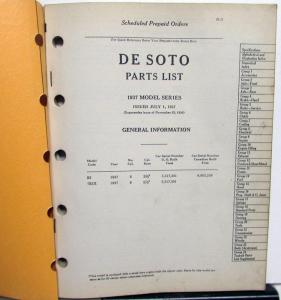 1937 DeSoto Passenger Car Parts List Book Catalog S3 Models Original