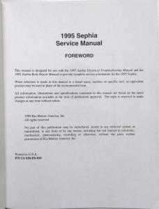 1995 Kia Sephia Service Shop Repair Manual - 2 Volume Set