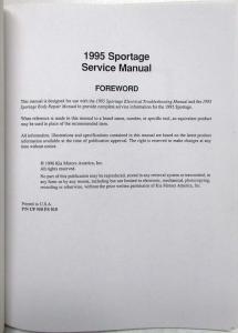 1995 Kia Sportage Service Shop Repair Manual - 2 Volume Set