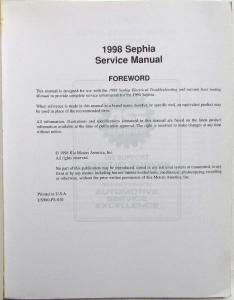 1998 Kia Sephia Service Shop Repair Manual - Preliminary