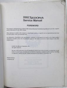 2002 Kia Sedona Service Shop Repair Manual