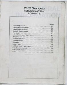 2002 Kia Sedona Service Shop Repair Manual