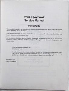 2002 Kia Optima Service Shop Repair Manual