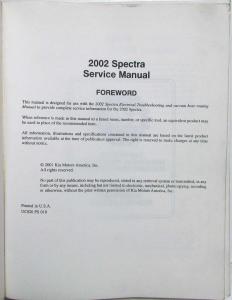 2002 Kia Spectra Service Shop Repair Manual