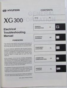 2001 Hyundai XG 300 Electrical Troubleshooting Manual