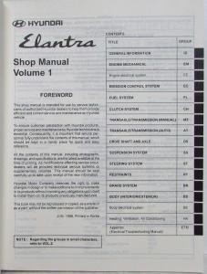 1997 Hyundai Elantra Service Shop Repair Manual - 2 Volume Set