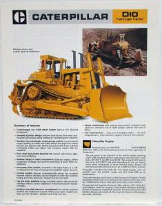 1982 Caterpillar D10 Track-Type Tractor Sales Spec Folder