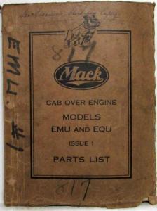 1939 Mack EMU EQU Cab Over Engine Model Truck Parts Book - Number 817