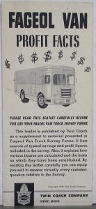 1953 Fageol Van Profit Facts Twin Coach Co Sales Brochure Folder Original