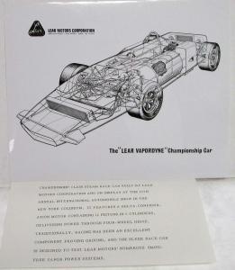 1969 Lear Vapordyne Steam Race Car Media Information Press Kit from Lear Motors