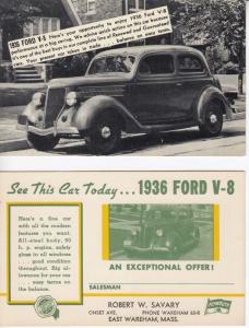 1936 and 1938 Ford Cars Set of 4 Vintage Postcards