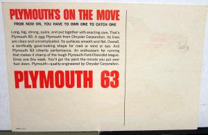 1963 Plymouth Dealer Fury Model Introduction Promotional Postcard Original Sales