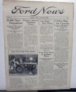 1922 Ford News 12/8/22 Model T Employee Paper