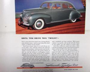 1939 Lincoln Zephyr V12 Four Door Two Door Sedan Spring Ad Proof