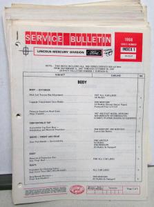 1968 Lincoln Mercury Division Service Bulletins Lot - 1968 Series